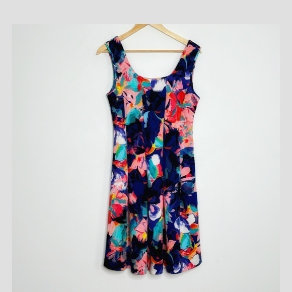 Neiman Marcus Dress Fit And Flare Mini Dress Sleeveless Watercolor Stretch Knit - Picture 2 of 12